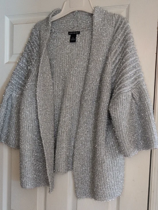 Lauren Michelle Silver Sparkle Open-Front Cardigan - Picture 1 of 5